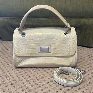 Donald pliner Elegant Cream Crocodile-Embossed Handbag